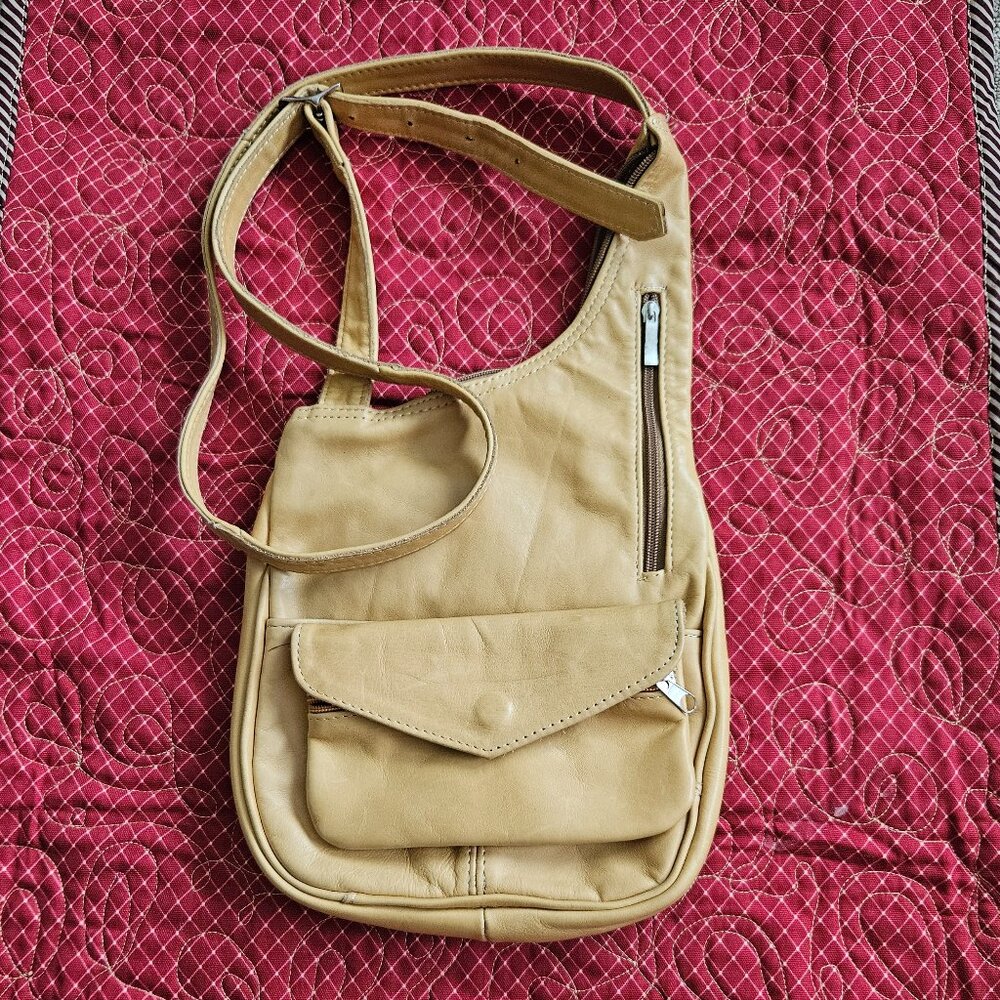 Yellow Gold Leather Handbag with Wallet Set